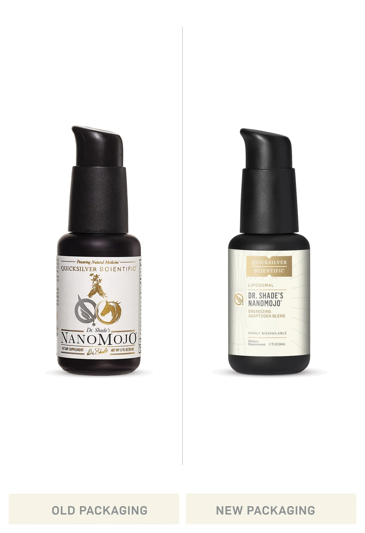 Dr. Shade's NanoMojo by Quicksilver Scientific Old vs New Bottle Comparison