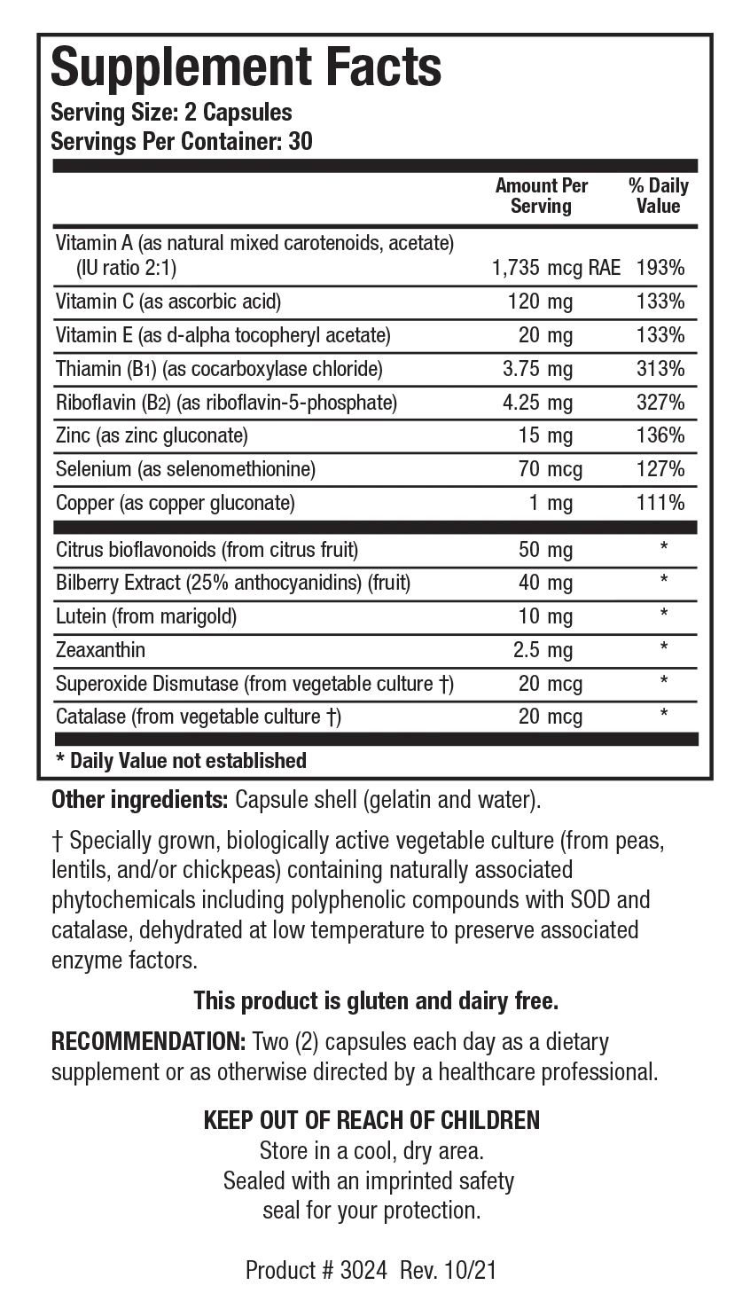 Optic-Plus by Biotics Research Supplement Facts