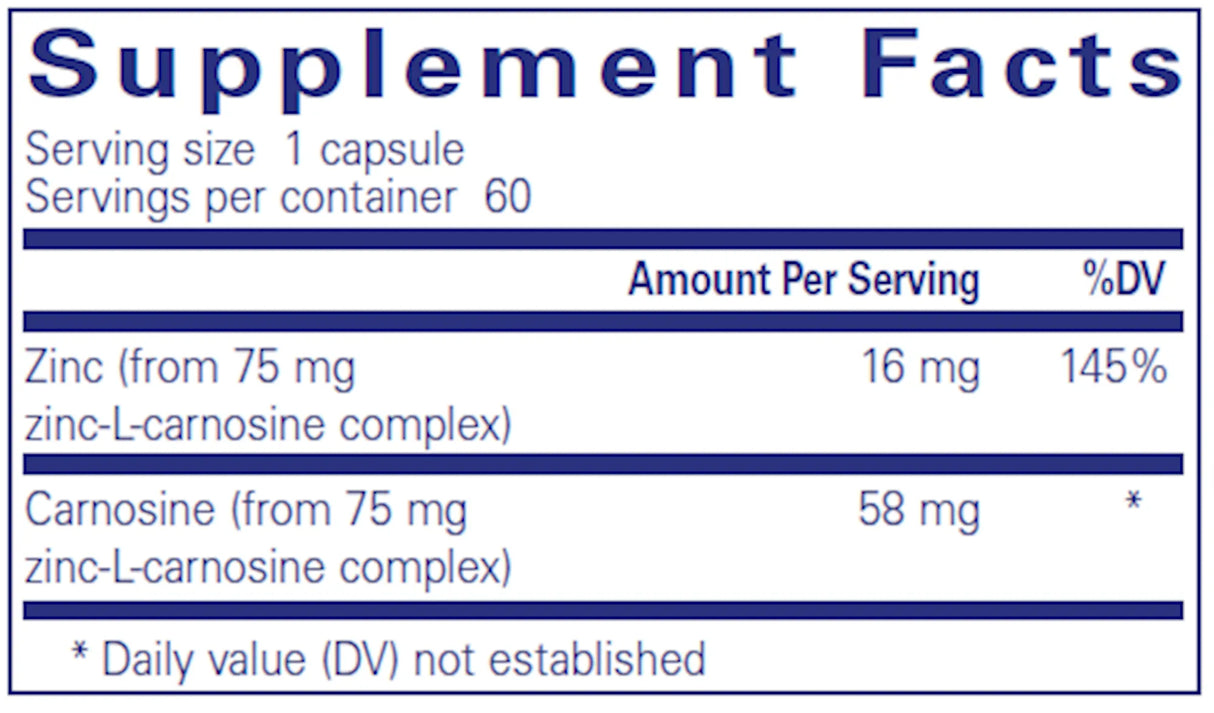 Peptic-Care (Zinc-L-Carnosine) by Pure Encapsulations Supplement Facts