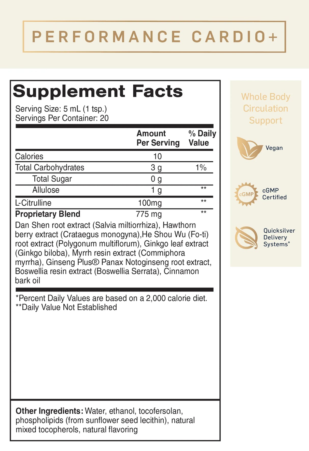 Performance Cardio by Quicksilver Scientific Supplement Facts
