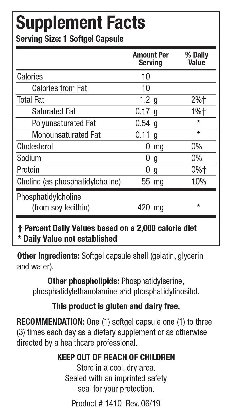 Phosphatidylcholine by Biotics Research Supplement Facts