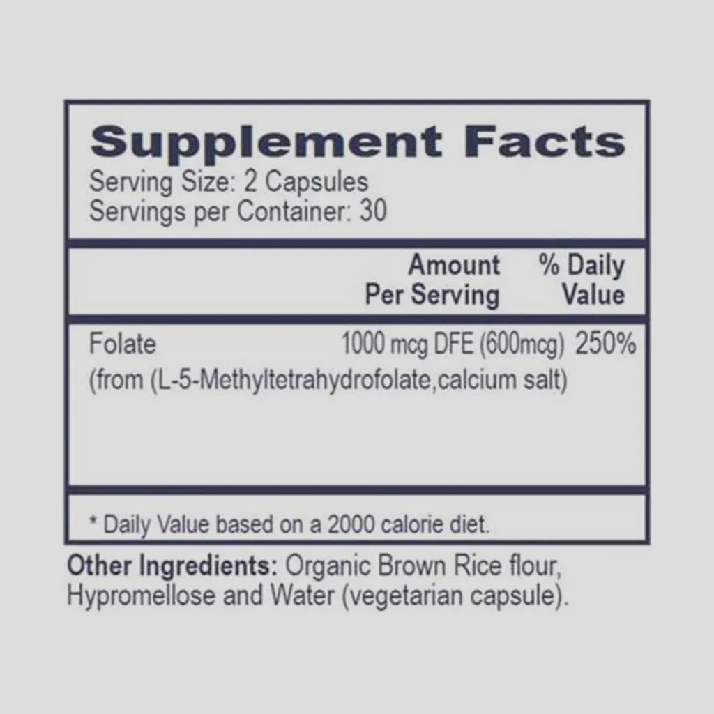 Pro Bio-Active Folate by PHP/MethylGenetic Nutrition Supplement Facts