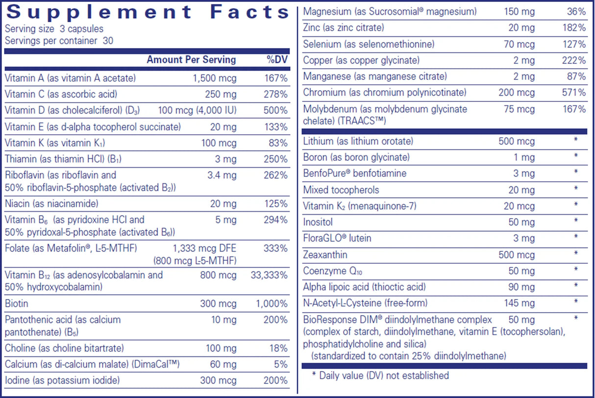 PureGenomics Ultra Multivitamin by Pure Encapsulations Supplement Facts