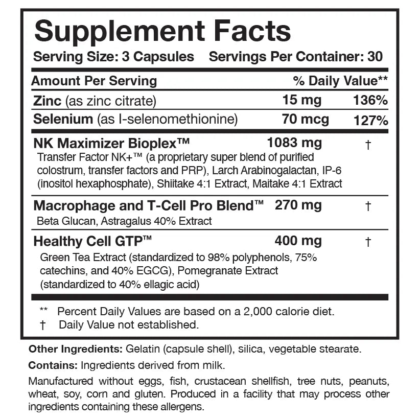 Transfer Factor Multi-Immune by Researched Nutritionals Supplement Facts
