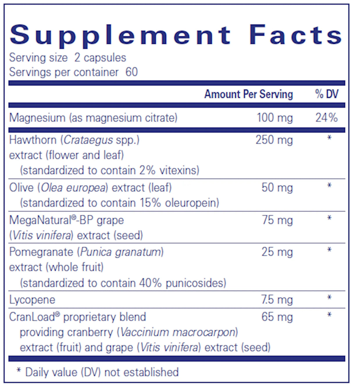 Vascular Relax by Pure Encapsulations Supplement Facts