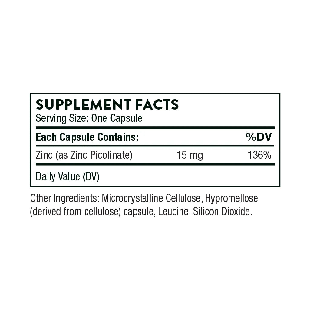 Zinc Picolinate 15 mg by Thorne Supplement Facts