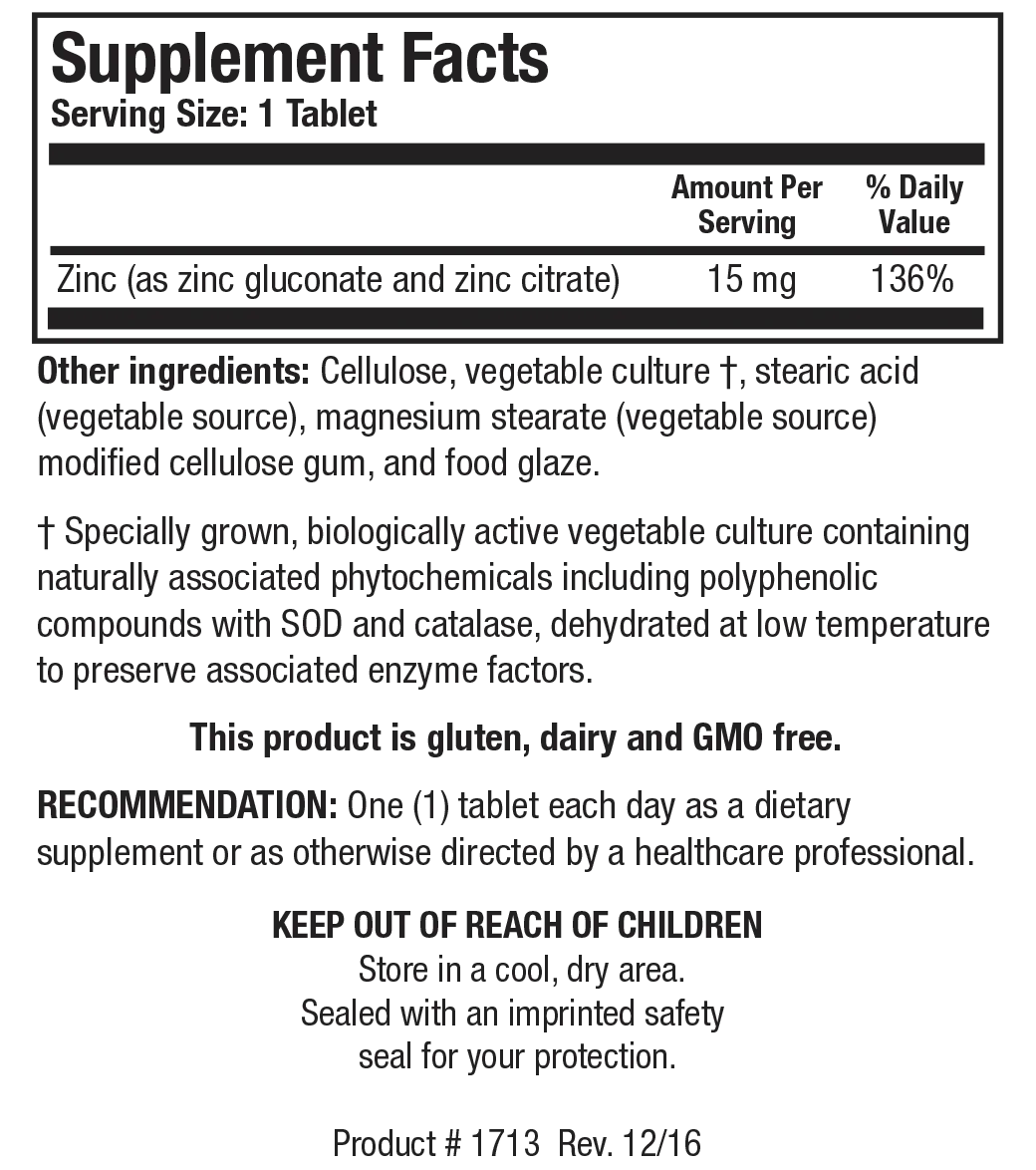 Zn-Zyme by Biotics Research Supplement Facts