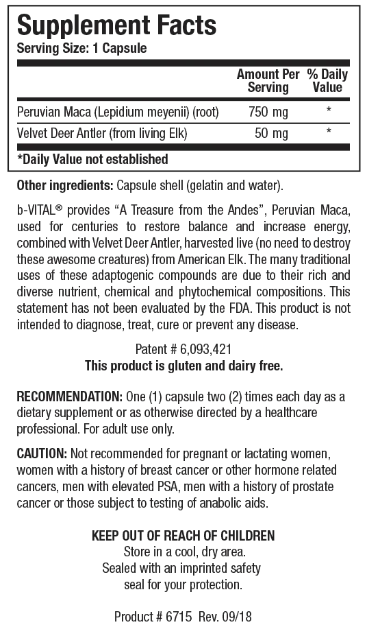 b-Vital by Biotics Research Supplement Facts