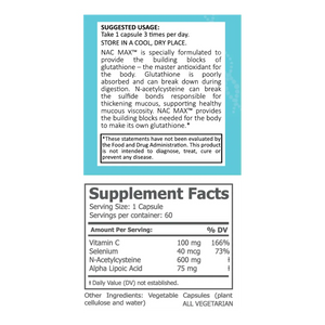 Beta Balance NAC MAX by TJ Nutrition Supplement Facts