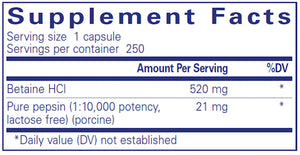 Betaine HCL Pepsin by Pure Encapsulations Supplement Facts