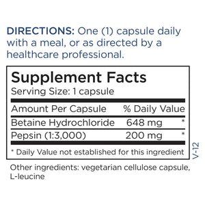 Betaine Hydrochloride by Metabolic Maintenance Supplement Facts