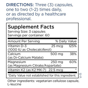 Cal/Mag Plus with Vitamin D & K2 MK-7 by Metabolic Maintenance Supplement Facts