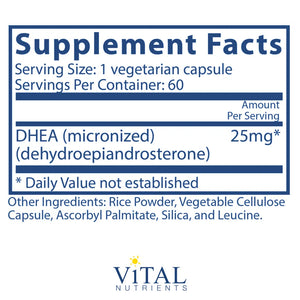 DHEA (micronized) 25mg by Vital Nutrients Supplement Facts