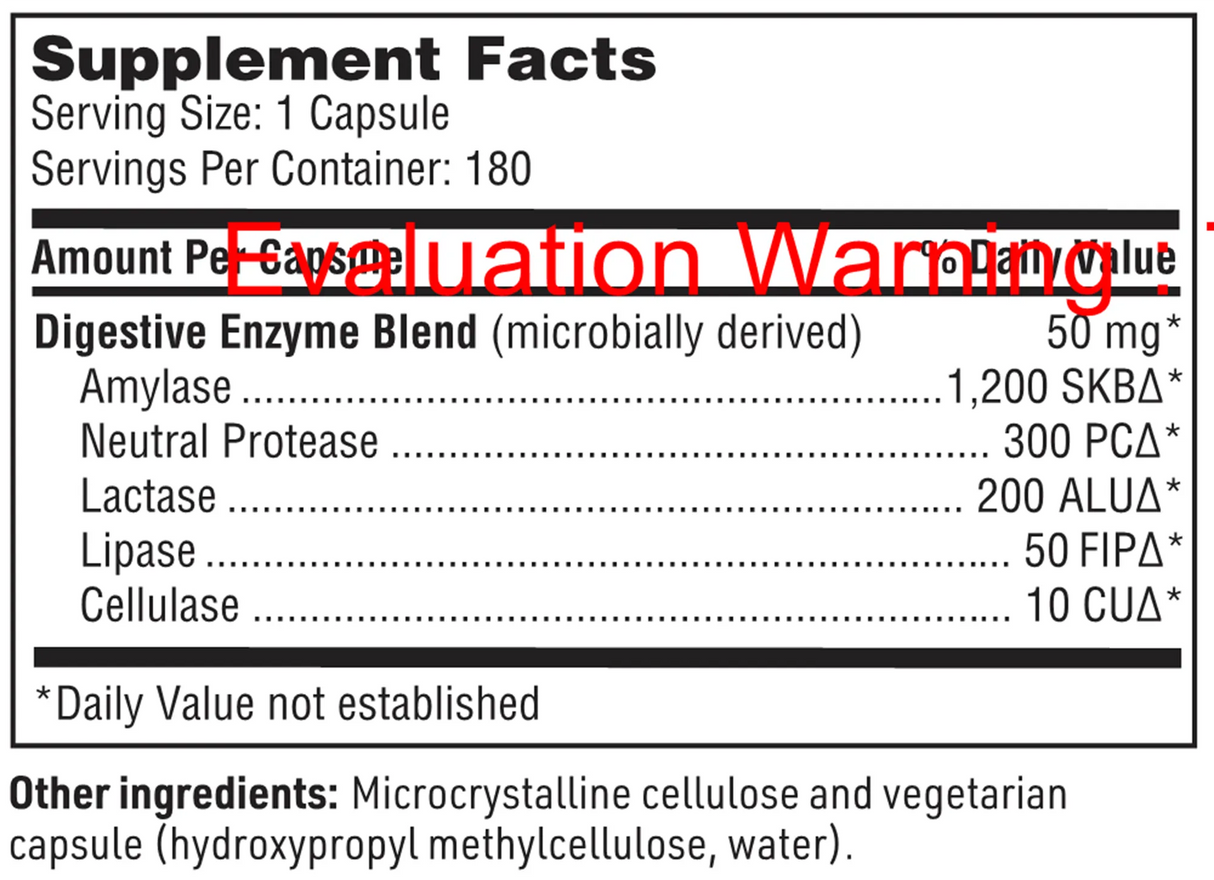 Digestive Enzymes by Klaire Labs Supplement Facts