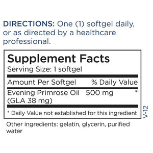 Evening Primrose Oil 500 mg by Metabolic Maintenance Supplement Facts