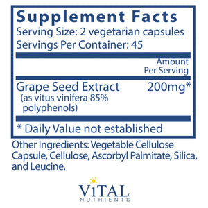 Grape Seed Extract 100mg by Vital Nutrients Supplement Facts