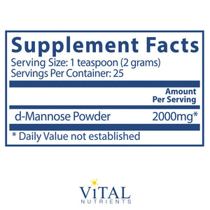 Mannose Powder by Vital Nutrients Supplement Facts