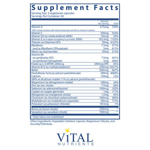 Multi-Nutrients (No Iron or Iodine) by Vital Nutrients Supplement Facts