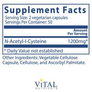NAC (N-Acetyl-l-Cysteine) 600mg by Vital Nutrients Supplement Facts