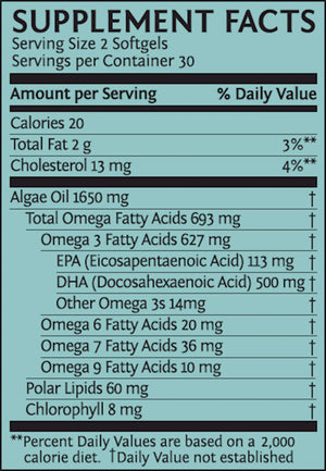 Omega Vegan DHA EPA by Sunwarrior Supplement Facts