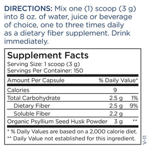 Organic Psyllium Husk Powder by Metabolic Maintenance Supplement Facts