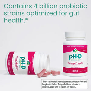 Women's Probiotic by pH-D contains 4 billion probiotic strains optimized for gut health