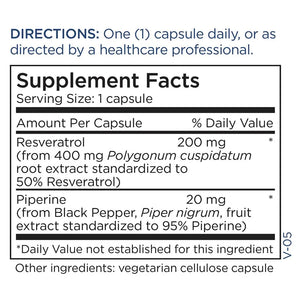 Resveratrol with Piperine by Metabolic Maintenance Supplement Facts