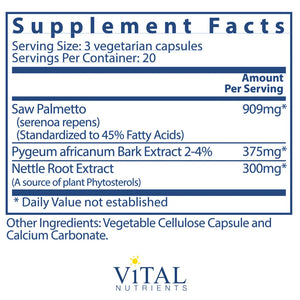 Saw Palmetto Pygeum Nettle Root by Vital Nutrients Supplement Facts