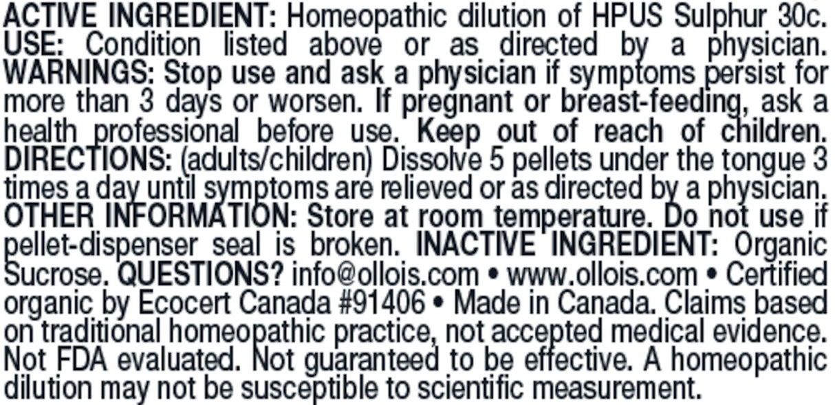 Sulphur 30c by Ollois Supplement Facts