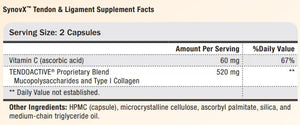 SynovX Tendon & Ligament by Xymogen Supplement Facts