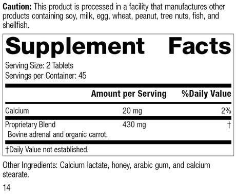 Adrenal Desiccated by Standard Process Supplement Facts
