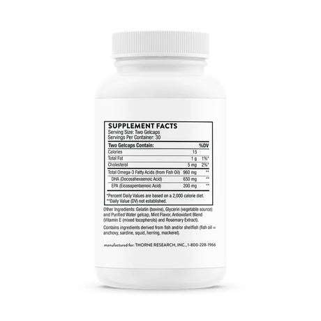 Advanced DHA by Thorne Bottle Supplement Facts
