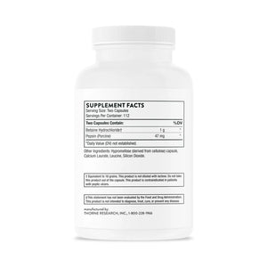 Betaine HCL & Pepsin by Thorne Bottle Supplement Facts