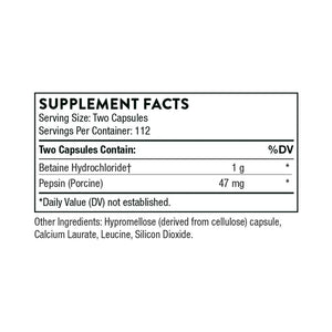 Betaine HCL & Pepsin by Thorne Supplement Facts