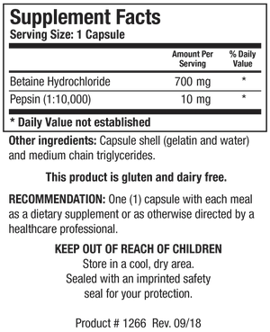 Betaine Plus HP by Biotics Research Supplement Facts