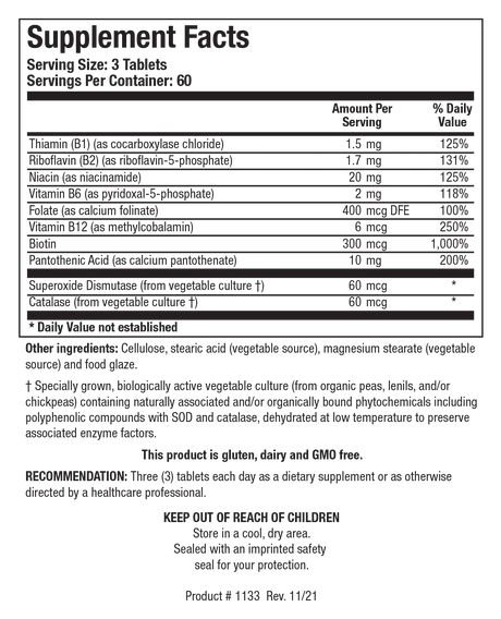 Bio-B 100 by Biotics Research Supplement Facts
