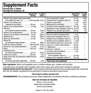 Bio-Multi Plus Iron free by Biotics Research Supplement Facts