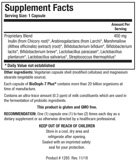 BioDoph-7 Plus by Biotics Research Supplement Facts