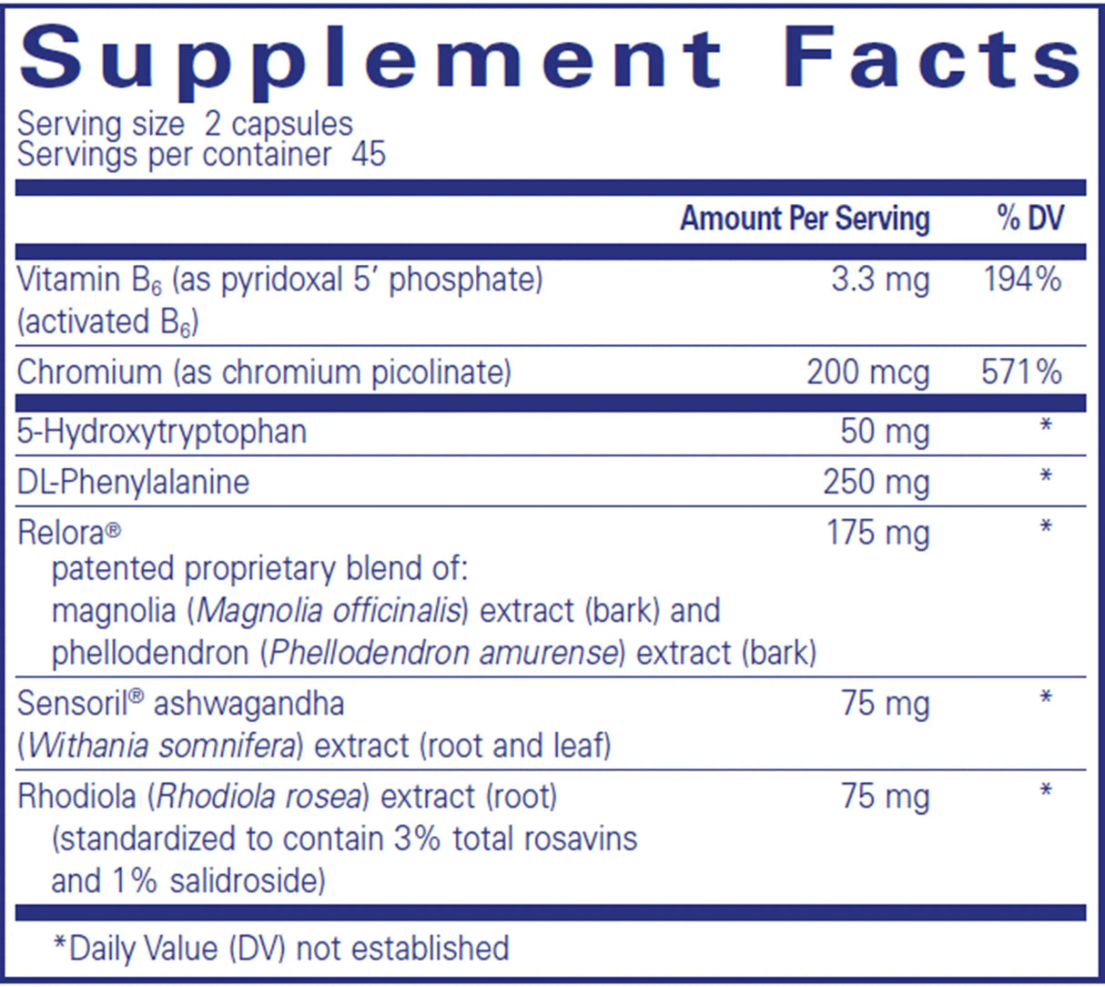 CarbCrave Complex by Pure Encapsulations Supplement Facts