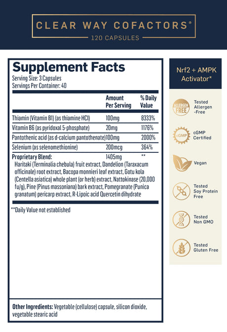 Clear Way Cofactors by Quicksilver Scientific Supplement Facts