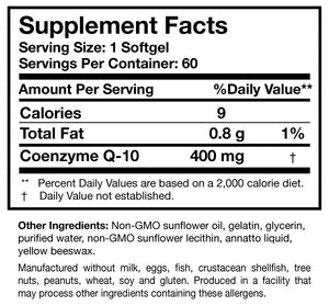 CoQ10 Power by Researched Nutritionals Supplement Facts