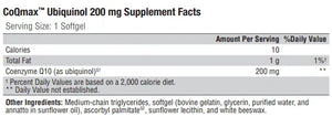 CoQmax Ubiquinol 200 mg by Xymogen Supplement Facts