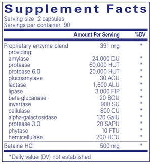 Digestive Enzymes Ultra with HCl by Pure Encapsulations Supplement Facts