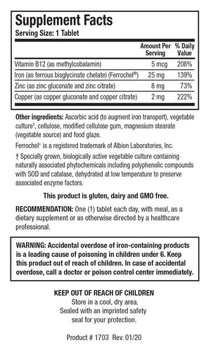 Fe-Zyme by Biotics Research Supplement Facts