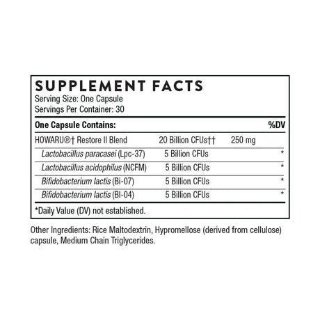 FloraSport 20B (Multi-Strain Probiotic) by Thorne Bottle Supplement Facts
