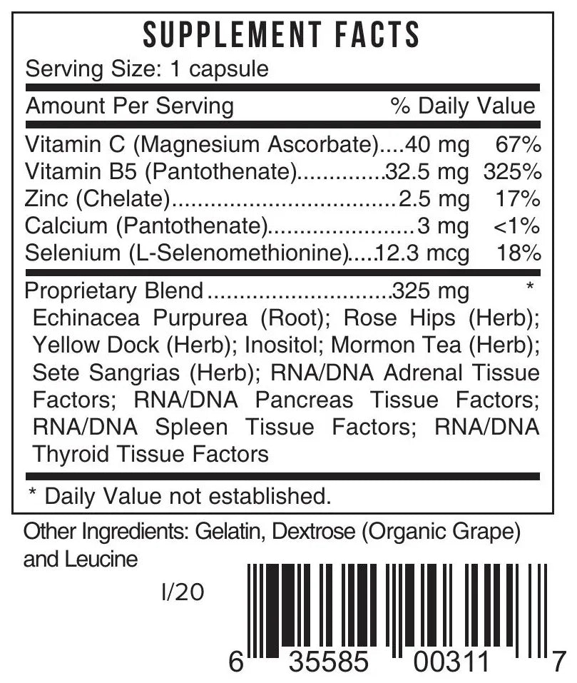 Ga Adrenal by Systemic Formulas Supplement Facts