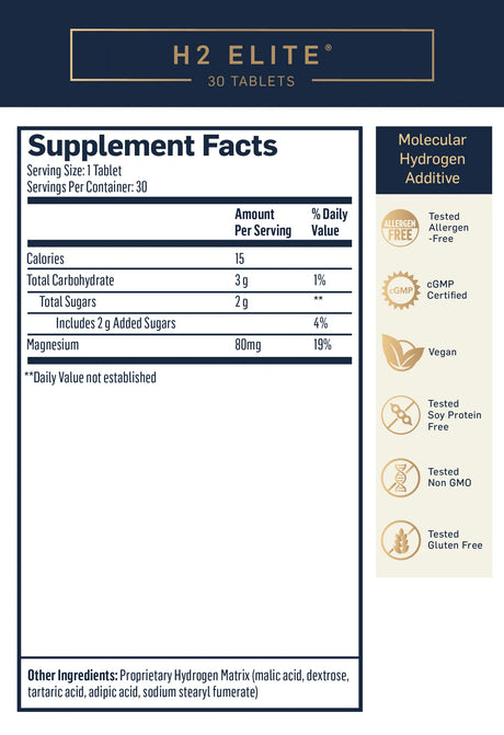 H2 Elite by Quicksilver Scientific Supplement Facts