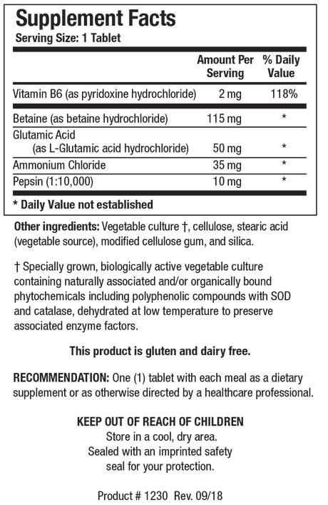 HCL Plus by Biotics Research Supplement Facts