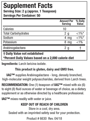 IAG by Biotics Research Supplement Facts