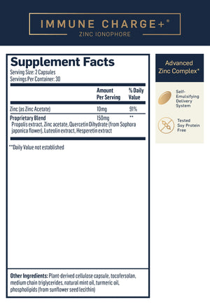 Immune Charge+ Zinc Ionophore by Quicksilver Scientific Supplement Facts